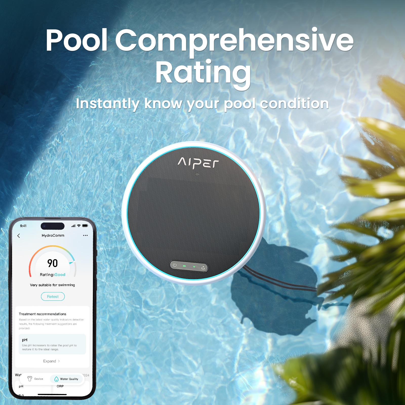 Aiper HydroComm Programmable Wireless Pool Chemical Monitoring System Aiper HydroComm Programmable Wireless Pool Chemical Monitoring System