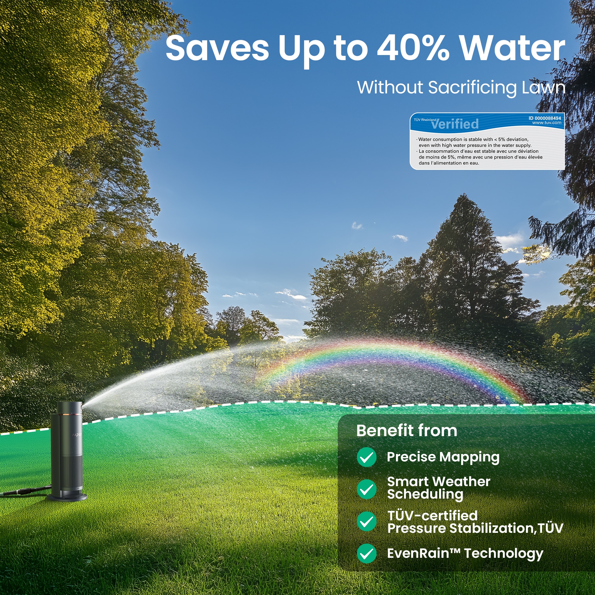 Aiper IrriSense N2 Smart Lawn Irrigator for Areas up to 4300 sq ft with Automatic Fertilizer and Pesticide Dispensing Weather Sensor Watering Customizable Mapping and App Scheduling Aiper IrriSense N2 Smart Lawn Irrigator for Areas up to 4300 sq ft with Automatic Fertilizer and Pesticide Dispensing Weather Sensor Watering Customizable Mapping and App Scheduling
