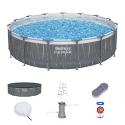 Bestway Steel Pro MAX 15 Feetx42 Inches Metal Frame Above Ground Pool Set and LED Light