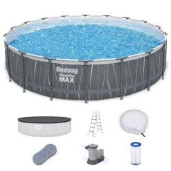 Bestway Steel Pro MAX 18 Feet x 48 Inches Round Above Ground Pool Set w/LED Light and Remote