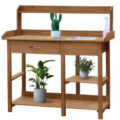 VEIKOUS Wooden Potting Bench Tables 46-in x 47.9-in x 15.3-in Natural Potting Bench