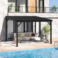 VEIKOUS 10-ft W x 8-ft L x 7-ft 6-1/2-in H Black Metal Attached Pergola