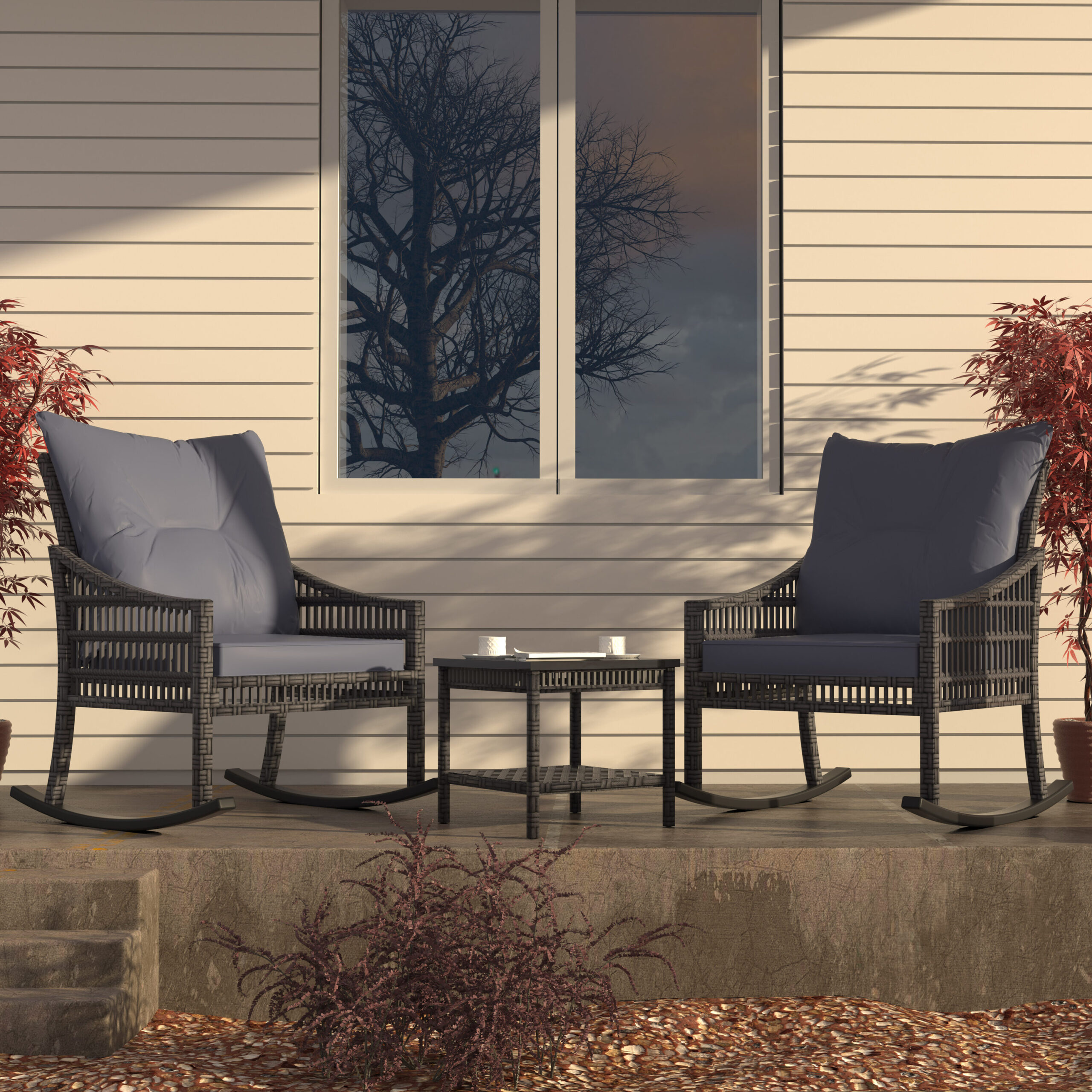 VEIKOUS Set of 2 Wicker Gray Wicker Frame Rocking Chair with Gray Rocking Chair Cushioned Seat VEIKOUS Set of 2 Wicker Gray Wicker Frame Rocking Chair with Gray Rocking Chair Cushioned Seat