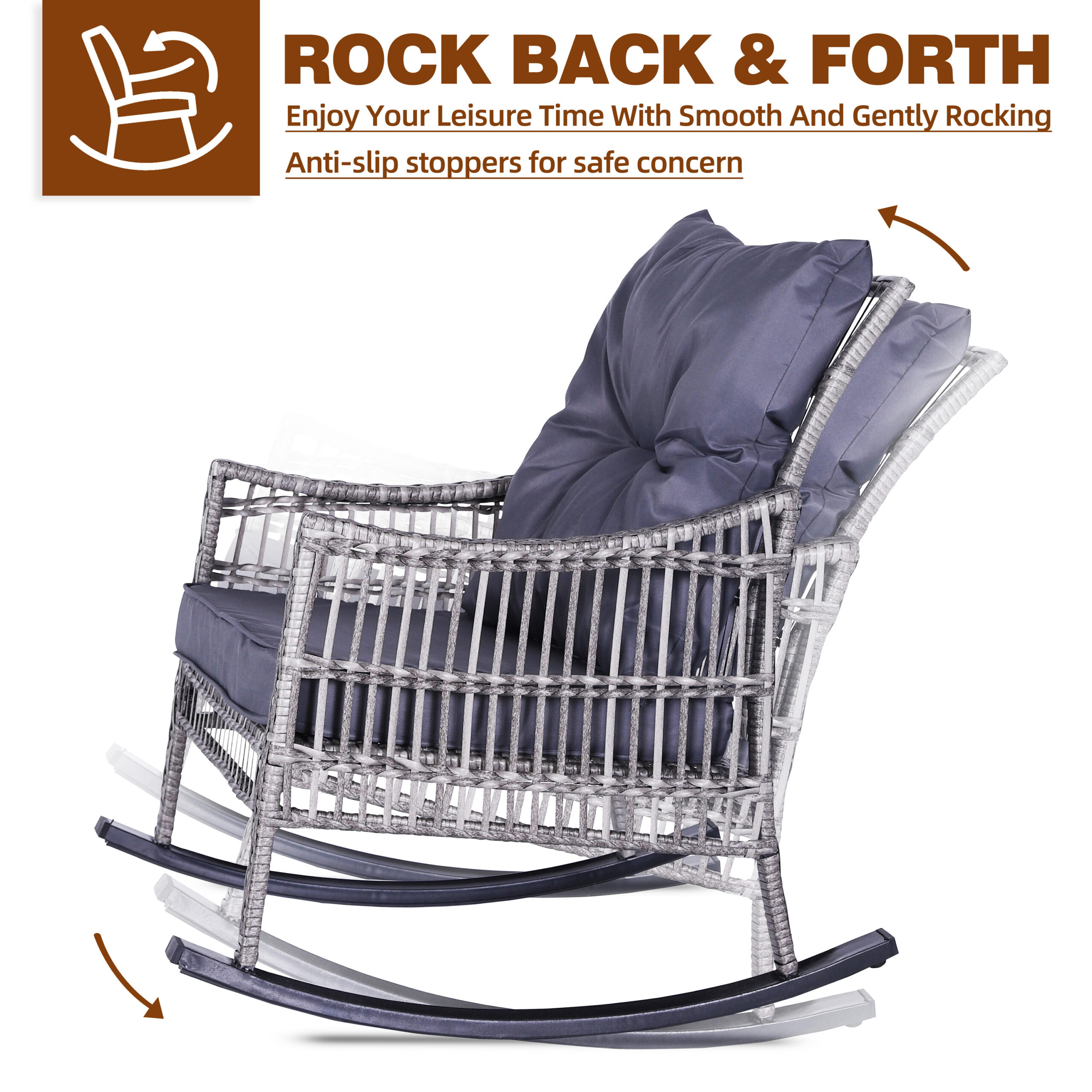 VEIKOUS Set of 2 Wicker Gray Wicker Frame Rocking Chair with Gray Rocking Chair Cushioned Seat VEIKOUS Set of 2 Wicker Gray Wicker Frame Rocking Chair with Gray Rocking Chair Cushioned Seat