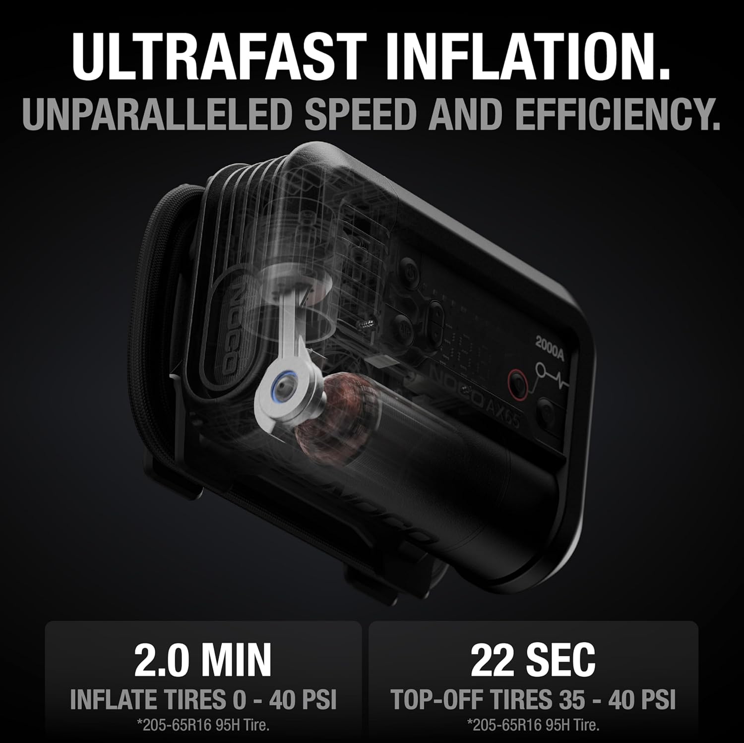 NOCO Boost+Air AX65: 2000A Jump Starter with Air Compressor Tire Inflator – Starts 8.0L Gas & 6.0L Diesel – 67 SLPM Airflow Inflates 0–40 PSI in 2 Minutes NOCO Boost+Air AX65: 2000A Jump Starter with Air Compressor Tire Inflator – Starts 8.0L Gas & 6.0L Diesel – 67 SLPM Airflow Inflates 0–40 PSI in 2 Minutes