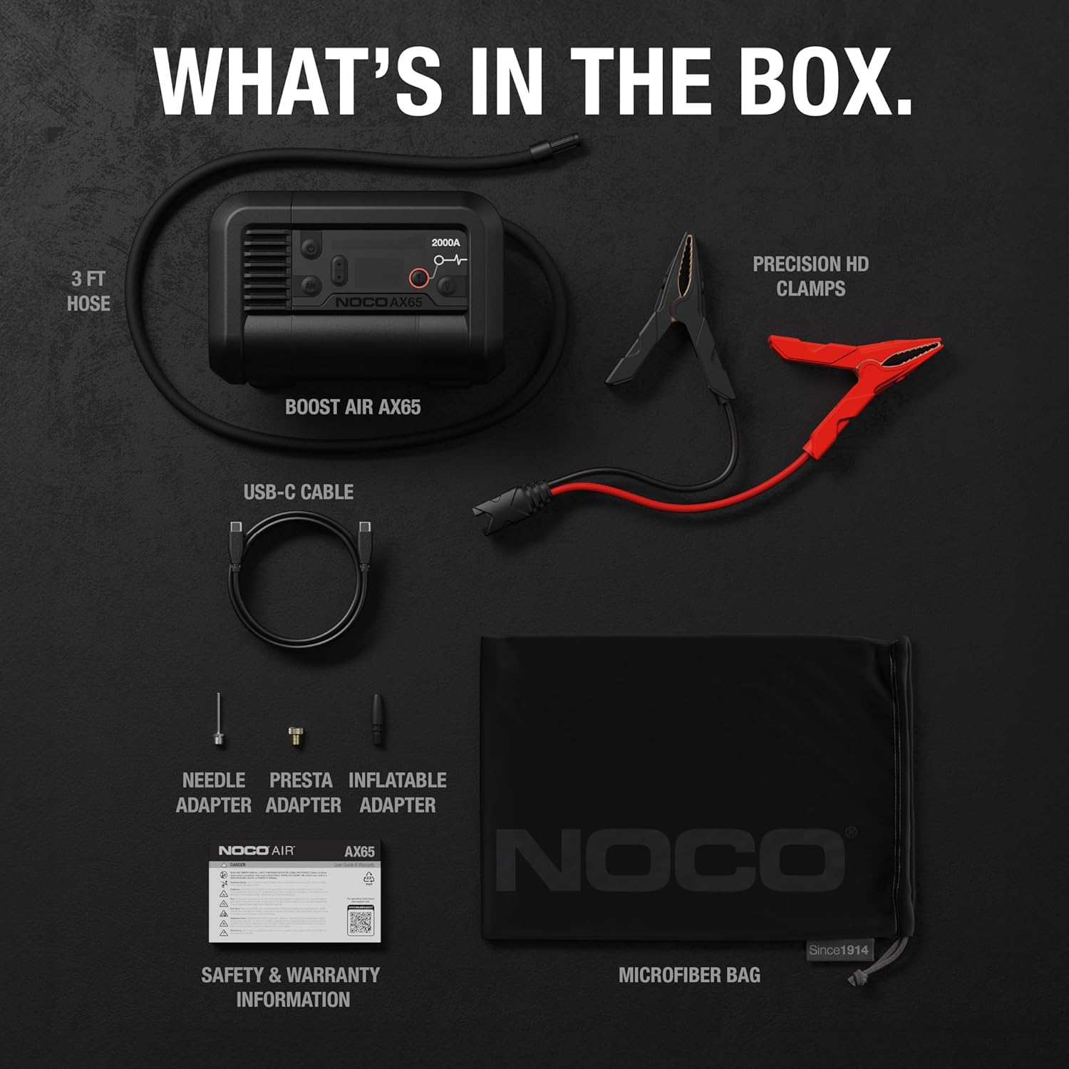 NOCO Boost+Air AX65: 2000A Jump Starter with Air Compressor Tire Inflator – Starts 8.0L Gas & 6.0L Diesel – 67 SLPM Airflow Inflates 0–40 PSI in 2 Minutes NOCO Boost+Air AX65: 2000A Jump Starter with Air Compressor Tire Inflator – Starts 8.0L Gas & 6.0L Diesel – 67 SLPM Airflow Inflates 0–40 PSI in 2 Minutes