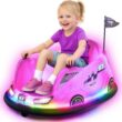 Flybar 12V Glow Bumper Car Ride On Toy - Indoor/Outdoor Toys, Toddler Toys, Bumper Cars, Kids Electric Car, w/ 360° Spins, Multi-Color LED Lights, Max Weight of 100lbs, Age 4-9yrs, Pink