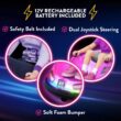 Flybar 12V Glow Bumper Car Ride On Toy - Indoor/Outdoor Toys, Toddler Toys, Bumper Cars, Kids Electric Car, w/ 360° Spins, Multi-Color LED Lights, Max Weight of 100lbs, Age 4-9yrs, Pink