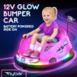 Flybar 12V Glow Bumper Car Ride On Toy - Indoor/Outdoor Toys, Toddler Toys, Bumper Cars, Kids Electric Car, w/ 360° Spins, Multi-Color LED Lights, Max Weight of 100lbs, Age 4-9yrs, Pink