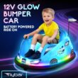 Flybar 12V Glow Bumper Car Ride On Toy - Indoor/Outdoor Toys, Toddler Toys, Bumper Cars, Kids Electric Car, w/ 360° Spins, Multi-Color LED Lights, Max Weight of 100lbs, Age 4-9yrs, Blue