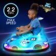 Flybar 12V Glow Bumper Car Ride On Toy - Indoor/Outdoor Toys, Toddler Toys, Bumper Cars, Kids Electric Car, w/ 360° Spins, Multi-Color LED Lights, Max Weight of 100lbs, Age 4-9yrs, Blue