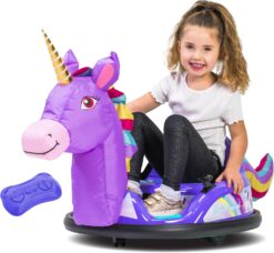 6V Unicorn Toys Bumper Car - Kids Electric Car, Ride On Toddler Toy, Toddler Boys, w/Music, Parent Remote Control, LED Light, 360° Spin, 1 MPH, Auto-inflated, Max Weight of 66lbs, Age 1.5-4