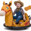 6V Horse Toys Toddler Bumper Car - Toddler Toy, Kids Electric Car, Ride On Toy, w/Music, Parent Remote Control, LED Lights, 360° Spin, Auto-inflated, 1 MPH, Max Weight of 66lbs, Age 1.5-4