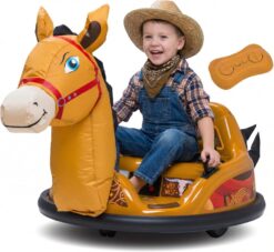 6V Horse Toys Toddler Bumper Car - Toddler Toy, Kids Electric Car, Ride On Toy, w/Music, Parent Remote Control, LED Lights, 360° Spin, Auto-inflated, 1 MPH, Max Weight of 66lbs, Age 1.5-4