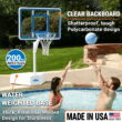 Dunn-Rite Splash & Shoot Pool Basketball Hoop, Adjustable Height Clear Backboard – 200lbs Water-Filled Base, Stainless Steel Rim & Waterproof Basketball, Made in USA, Clear Blue