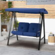 AECOJOY 2 Persons Outdoor Patio Canopy Steel Porch Swing Chair-Dark Blue
