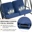 AECOJOY 2 Persons Outdoor Patio Canopy Steel Porch Swing Chair-Dark Blue