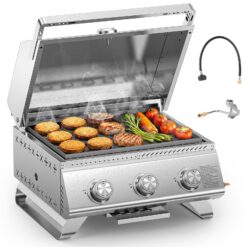 COWSAR Stainless steel Griddle with lid 3 -Burner Liquid Propane Gas Grill