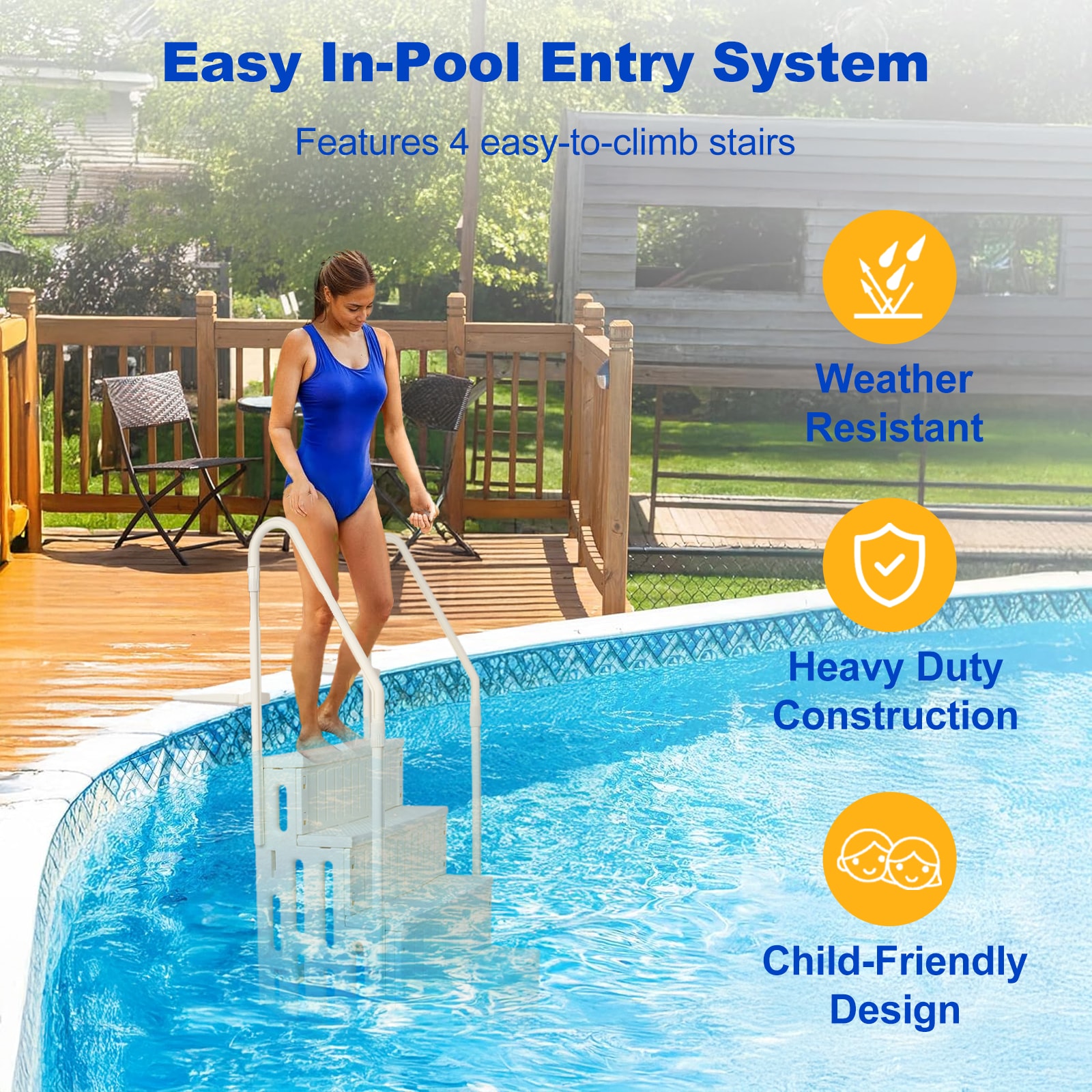 Siavonce Drop-in pool steps 60-in Polyethylene Drop-in pool steps Hand Rail Siavonce Drop-in pool steps 60-in Polyethylene Drop-in pool steps Hand Rail