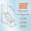 Huluwat Dock Ladder 43ftft 51ftft Adjustable Height 500 lbs Load Capacity Aluminum Alloy 6 Steps Pontoon Boat Ladder with Dual Handrails Nonslip Rubber Mat Ideal for Ship Lake Pool Marine Boarding
