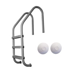 Saftron 3 Step Inground Pool Ladder and Ladder and Rail Anchor Socket Cover 2 Pack