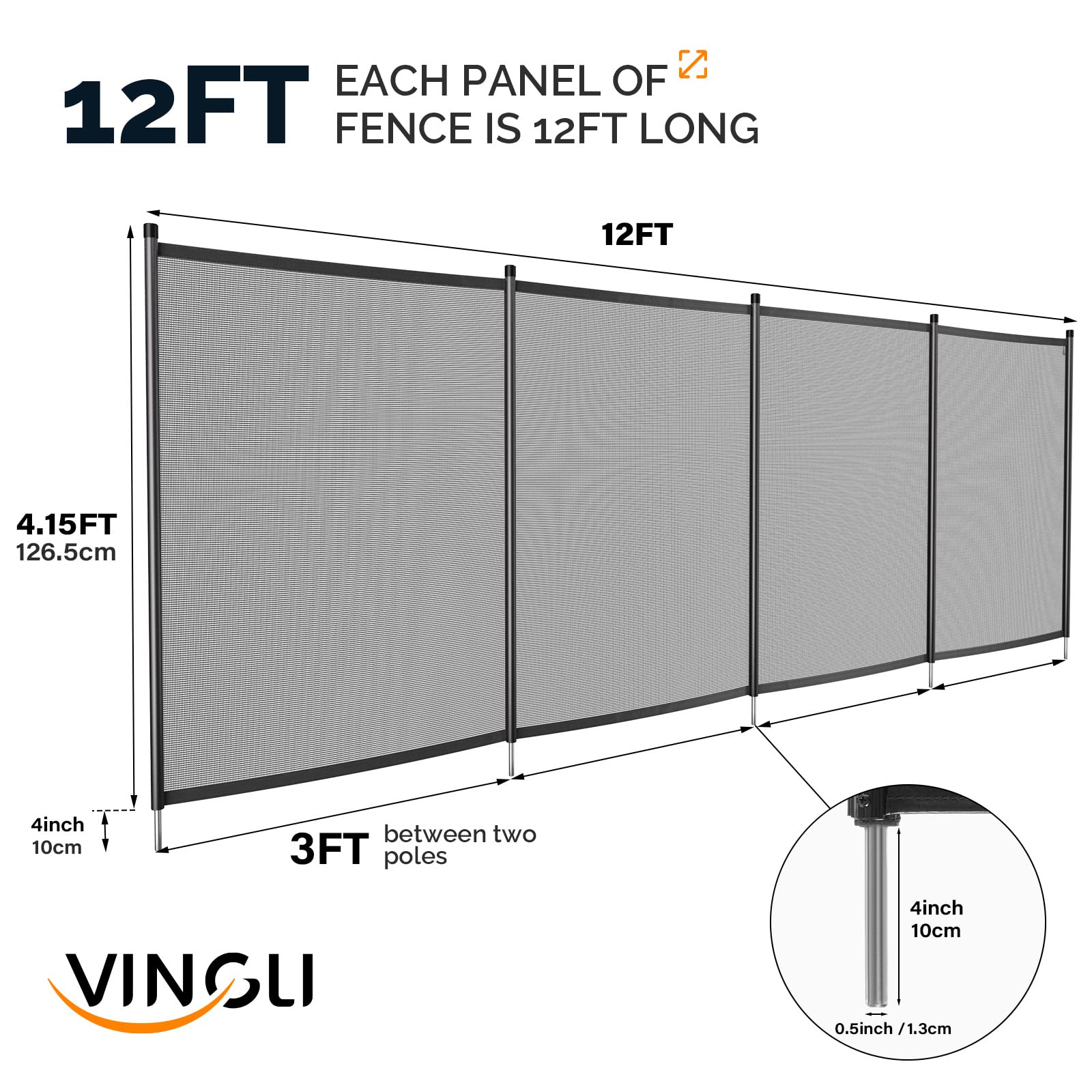 VINGLI 4-ft x 96-ft Black Easy-storaged Pool Fence for Ground Pool Mesh Pool Safety Barrier Panel VINGLI 4-ft x 96-ft Black Easy-storaged Pool Fence for Ground Pool Mesh Pool Safety Barrier Panel