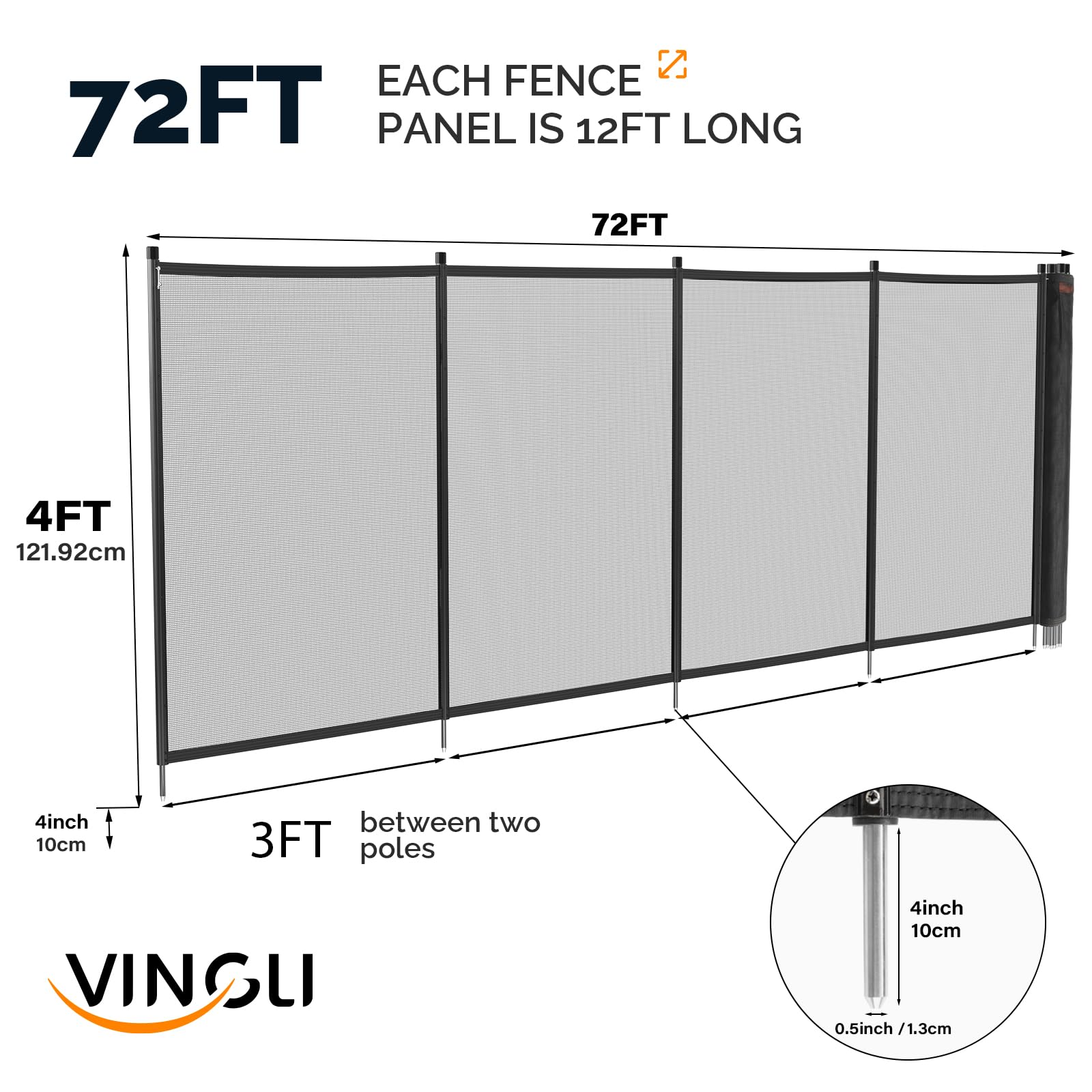 VINGLI 4-ft x 72-ft Black Easy-storaged Pool Fence for Ground Pool Mesh Pool Safety Barrier Panel VINGLI 4-ft x 72-ft Black Easy-storaged Pool Fence for Ground Pool Mesh Pool Safety Barrier Panel