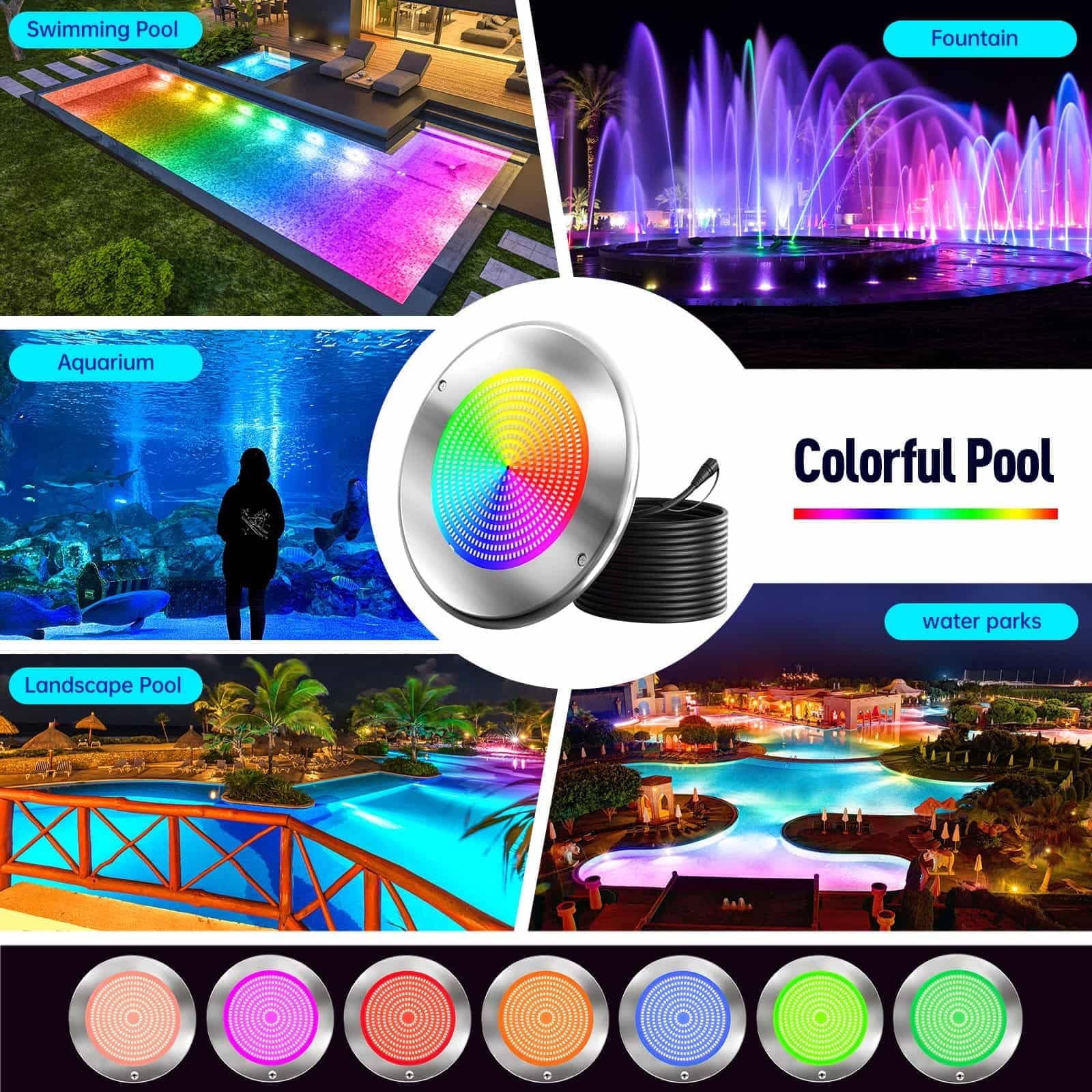 Oyezvary 60W 10 Inch Smart LED Pool Light 1 Piece Triple Control WiFi Bluetooth APP Remote Controller Color Changing for Inground Pools 120V Oyezvary 60W 10 Inch Smart LED Pool Light 1 Piece Triple Control WiFi Bluetooth APP Remote Controller Color Changing for Inground Pools 120V