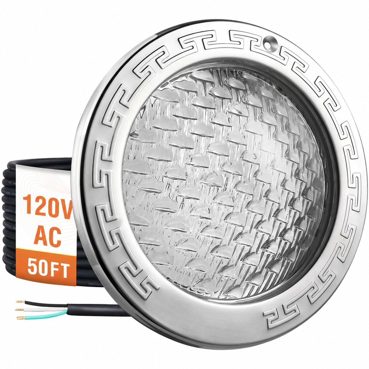 Oyezvary 10 Inch 120V LED Pool Light 5000 Lumen Cool White 50W Equivalent to 500W Halogen Fits Standard Pool Niches 50 Foot Cord 1 Piece Oyezvary 10 Inch 120V LED Pool Light 5000 Lumen Cool White 50W Equivalent to 500W Halogen Fits Standard Pool Niches 50 Foot Cord 1 Piece