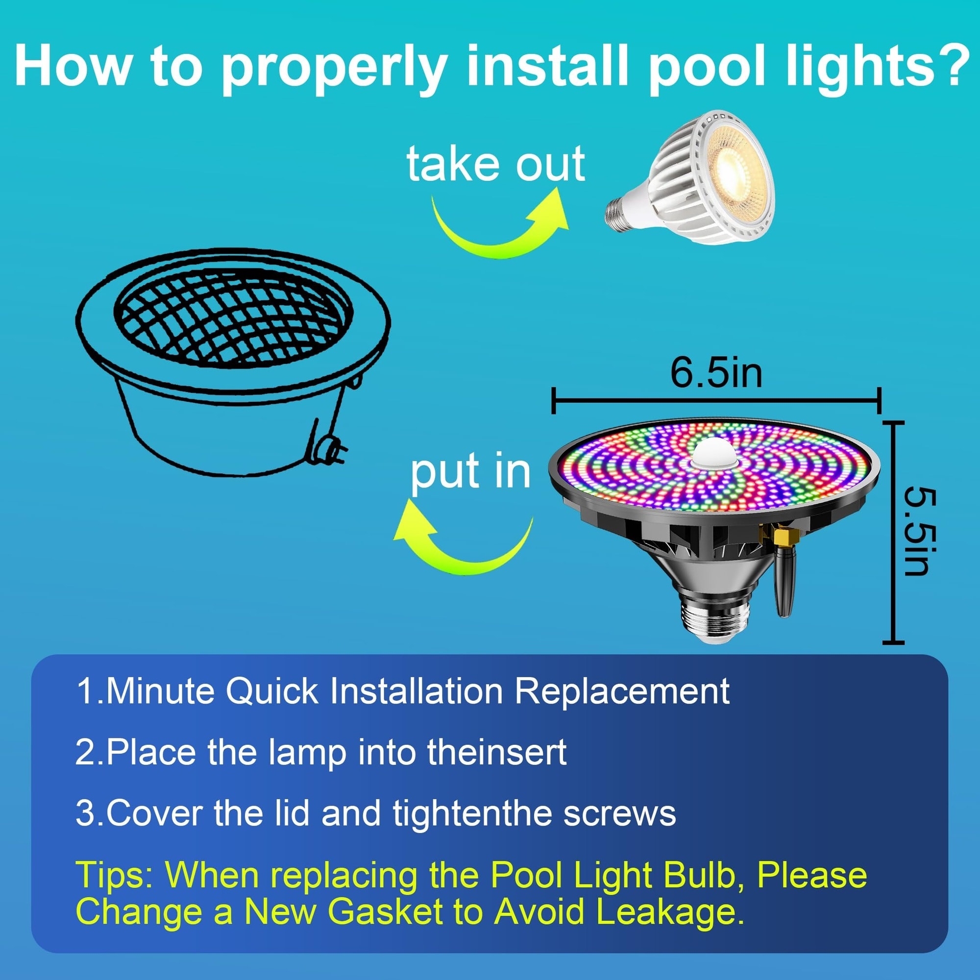 Oyezvary 1 Piece Smart Swimming Pool Light Bulb RGBW LED 45W E26 Base 12 Color Modes Adjustable Brightness Speed Remote and Switch Control Waterproof Oyezvary 1 Piece Smart Swimming Pool Light Bulb RGBW LED 45W E26 Base 12 Color Modes Adjustable Brightness Speed Remote and Switch Control Waterproof