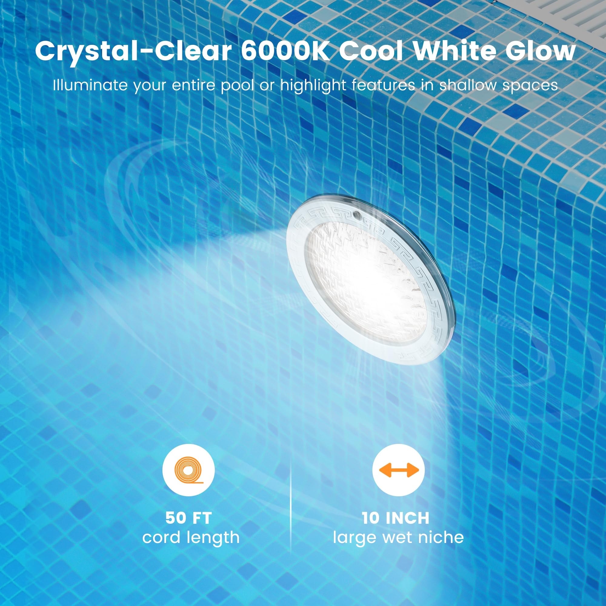 Oyezvary 10 Inch 120V LED Pool Light 35W 4000 Lumen Cool White 6000K Fits Standard 10 Inch Niches Stainless Steel Housing 50 Foot Cord 1 Piece Oyezvary 10 Inch 120V LED Pool Light 35W 4000 Lumen Cool White 6000K Fits Standard 10 Inch Niches Stainless Steel Housing 50 Foot Cord 1 Piece