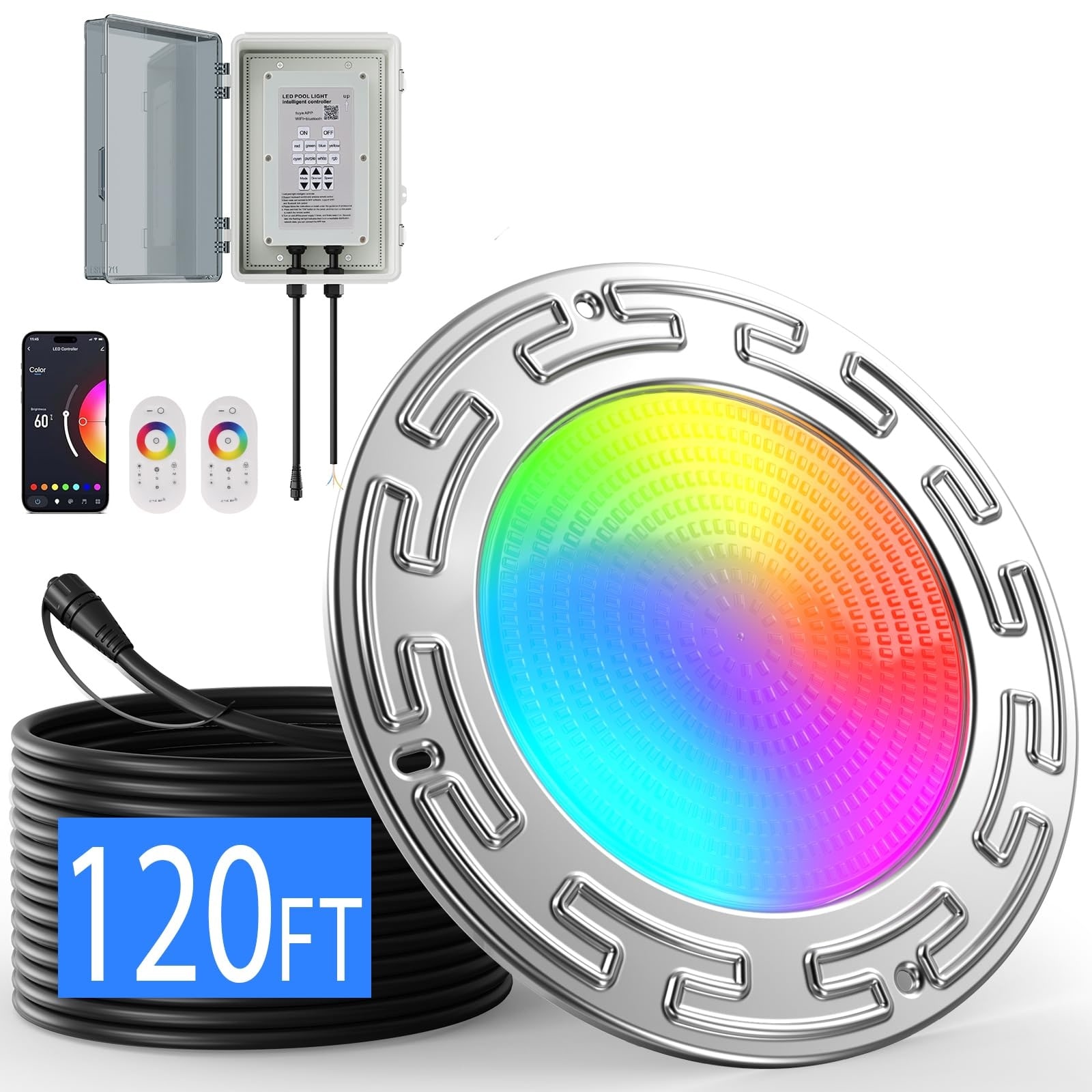 Oyezvary 6 Inch 120 Foot Smart WiFi LED Pool Light 20W Multicolor Changing for Inground Swimming Pools Fits 6 Inch Wet Niches 1 Piece Oyezvary 6 Inch 120 Foot Smart WiFi LED Pool Light 20W Multicolor Changing for Inground Swimming Pools Fits 6 Inch Wet Niches 1 Piece