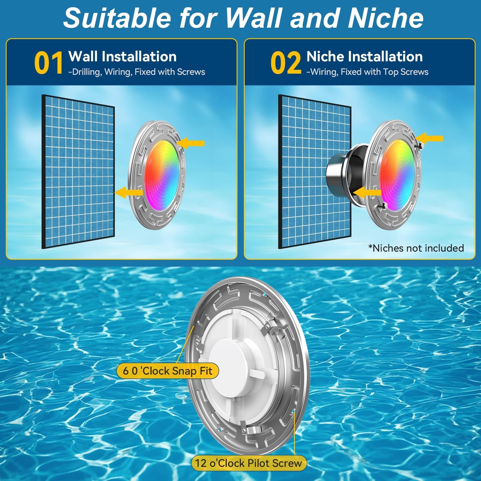 Oyezvary 6 Inch 120 Foot Smart WiFi LED Pool Light 20W Multicolor Changing for Inground Swimming Pools Fits 6 Inch Wet Niches 1 Piece Oyezvary 6 Inch 120 Foot Smart WiFi LED Pool Light 20W Multicolor Changing for Inground Swimming Pools Fits 6 Inch Wet Niches 1 Piece