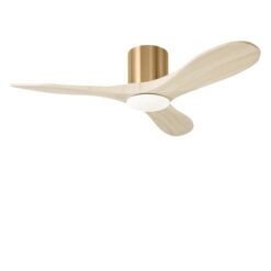 Generation Lighting Maverick 44-in Burnished Brass with White Blades LED Covered Outdoor Flush Mount Smart Ceiling Fan With Light and Remote Control Included 3 -Blade