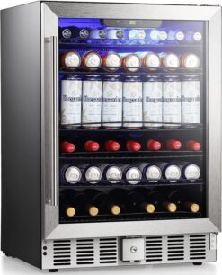 COWSAR 24.33-in W 146 -Can Capacity Silver Built-in/Freestanding Indoor Beverage Refrigerator with Glass Door