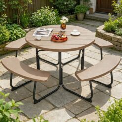 BABOOM 75-in Brown Resin Round Picnic Table