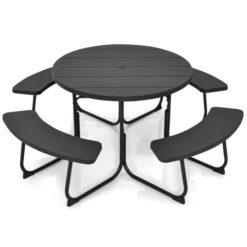 BABOOM 43-in Black Resin Round Picnic Table