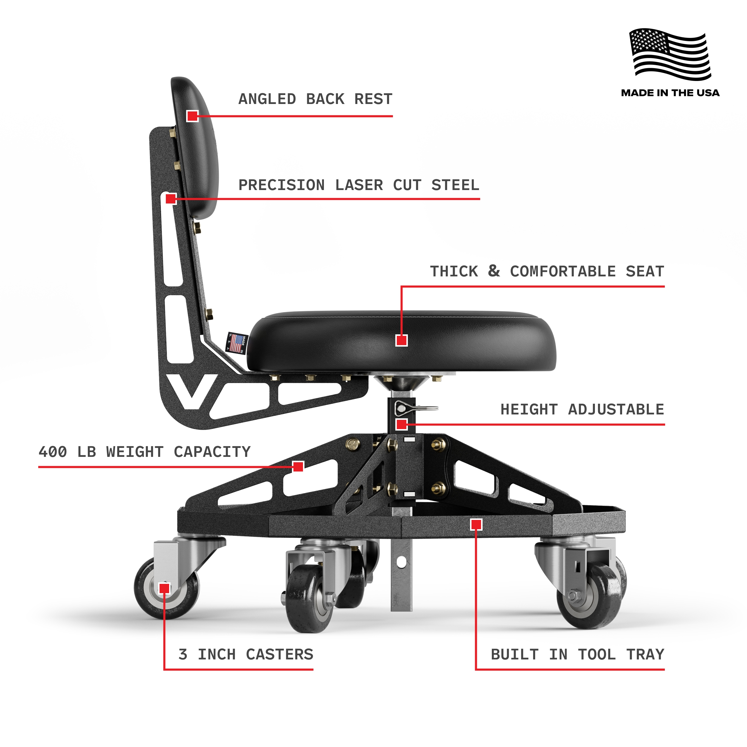 Vyper 24-in x 21.25-in Work seat ( Black ) Vyper 24-in x 21.25-in Work seat ( Black )