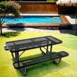 Aoibox 6 ft Rectangular Outdoor Steel Picnic Table with Umbrella Pole Weather Resistant Dining Table for Patio Backyard Garden Black