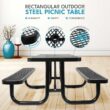Aoibox 6 ft Rectangular Outdoor Steel Picnic Table with Umbrella Pole Weather Resistant Dining Table for Patio Backyard Garden Black