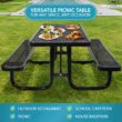 Aoibox 6 ft Rectangular Outdoor Steel Picnic Table with Umbrella Pole Weather Resistant Dining Table for Patio Backyard Garden Black