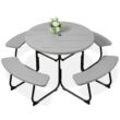 Best Choice Products 8-Person Circular Outdoor Picnic Table w/ 4 Benches Umbrella Hole 2000lb Capacity - Light Gray