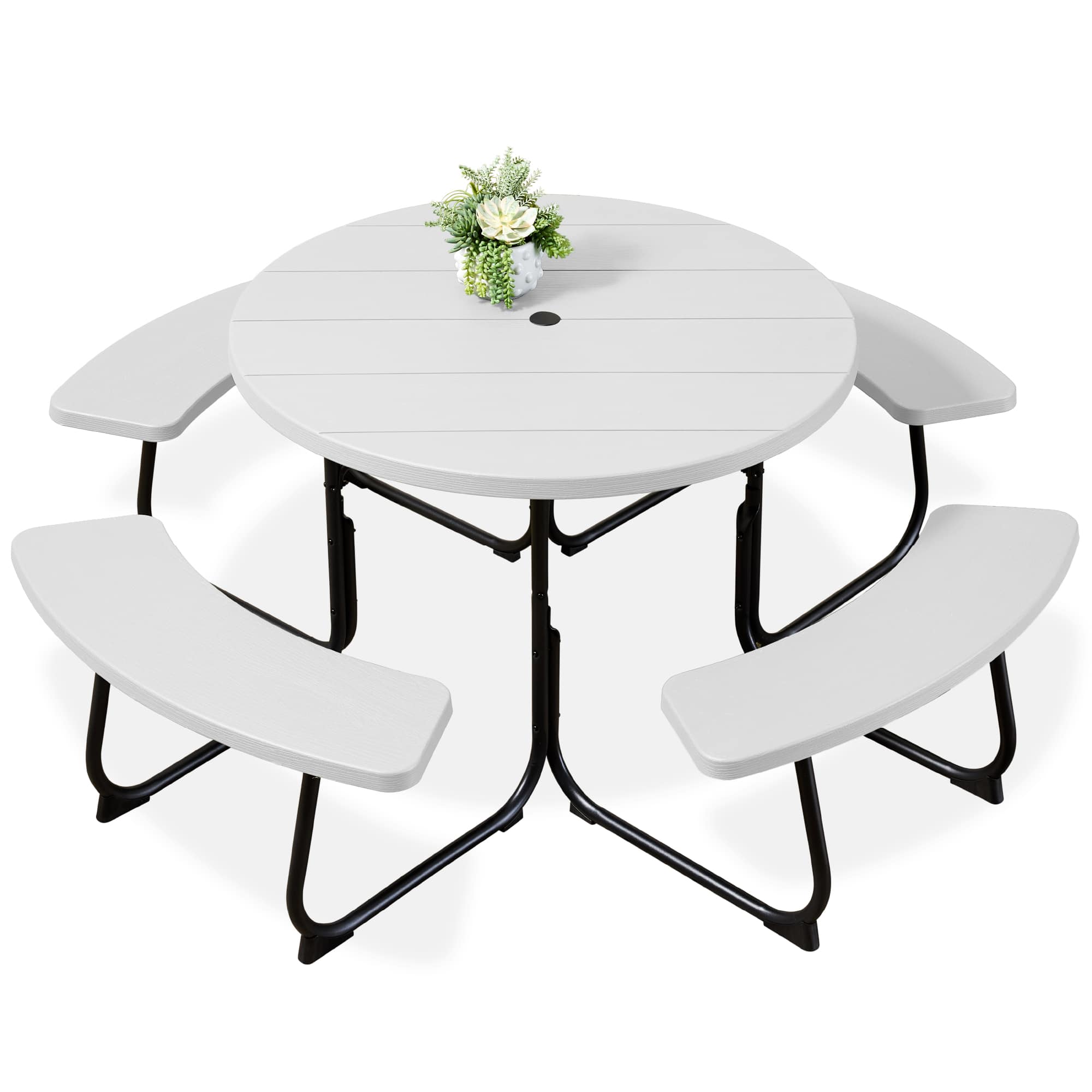 Best Choice Products 8-Person Circular Outdoor Picnic Table w/ 4 Benches Umbrella Hole 2000lb Capacity - White Best Choice Products 8-Person Circular Outdoor Picnic Table w/ 4 Benches Umbrella Hole 2000lb Capacity - White