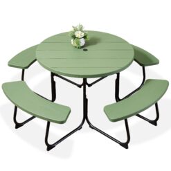 Best Choice Products 8-Person Circular Outdoor Picnic Table w/ 4 Benches Umbrella Hole 2000lb Capacity - Green
