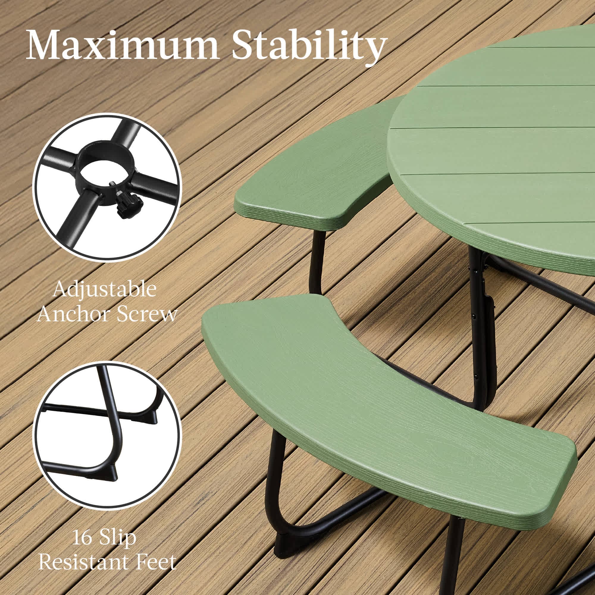 Best Choice Products 8-Person Circular Outdoor Picnic Table w/ 4 Benches Umbrella Hole 2000lb Capacity - Green Best Choice Products 8-Person Circular Outdoor Picnic Table w/ 4 Benches Umbrella Hole 2000lb Capacity - Green
