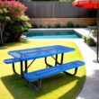 Aoibox 6 ft Rectangular Outdoor Steel Picnic Table with Umbrella Pole Weather Resistant Dining Table for Patio Backyard Garden Blue