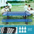 Aoibox 6 ft Rectangular Outdoor Steel Picnic Table with Umbrella Pole Weather Resistant Dining Table for Patio Backyard Garden Blue