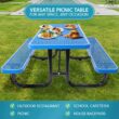 Aoibox 6 ft Rectangular Outdoor Steel Picnic Table with Umbrella Pole Weather Resistant Dining Table for Patio Backyard Garden Blue