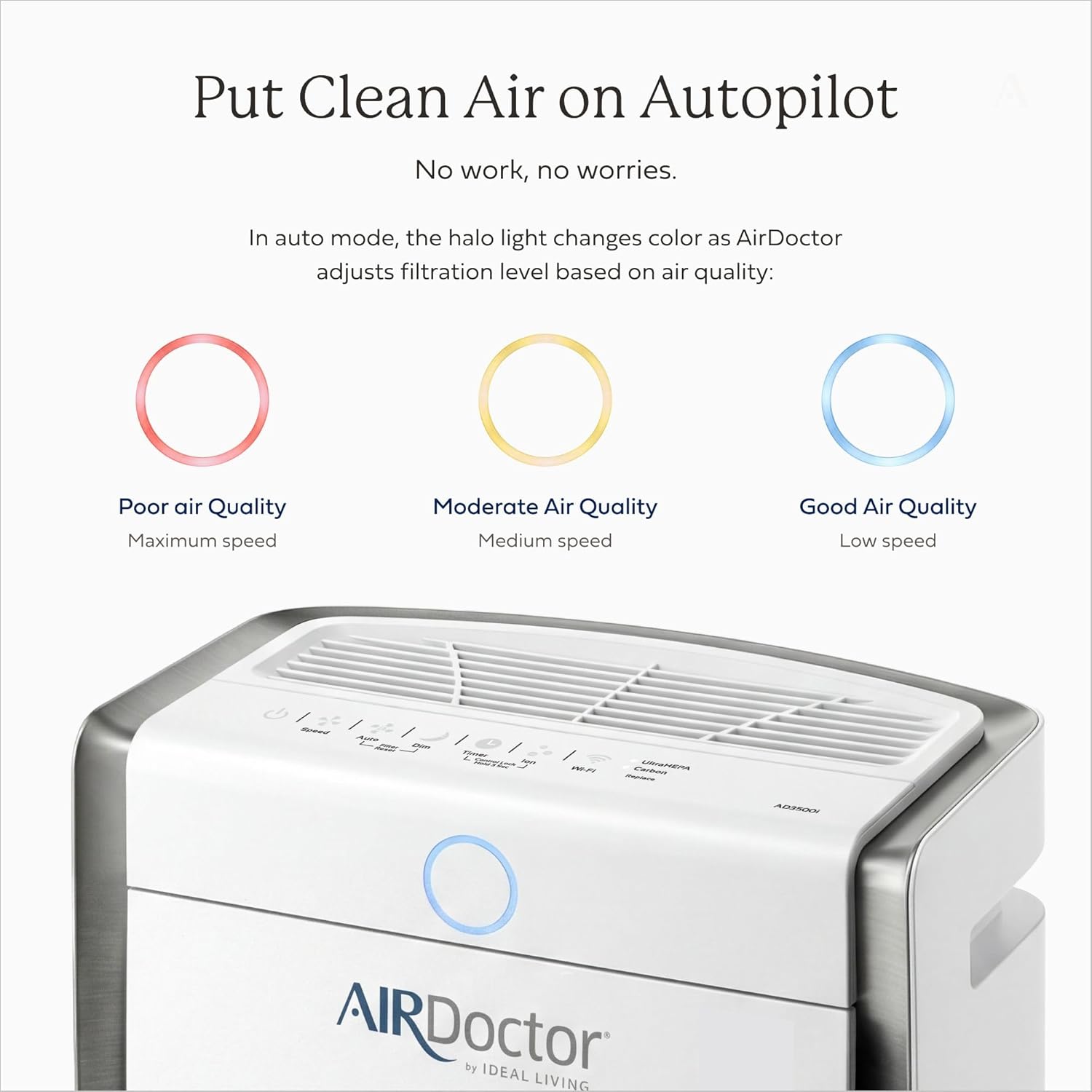 AIRDOCTOR AD3500 Smart App Air Purifier. Cleans Bedrooms, Large Rooms Up to 2,520 ft2. Remove Allergens, Smoke, Dust, Mold, Pet Hair, Odors, Pollen. Hospital-Grade UltraHEPA, Premium Carbon Filtration AIRDOCTOR AD3500 Smart App Air Purifier. Cleans Bedrooms, Large Rooms Up to 2,520 ft2. Remove Allergens, Smoke, Dust, Mold, Pet Hair, Odors, Pollen. Hospital-Grade UltraHEPA, Premium Carbon Filtration