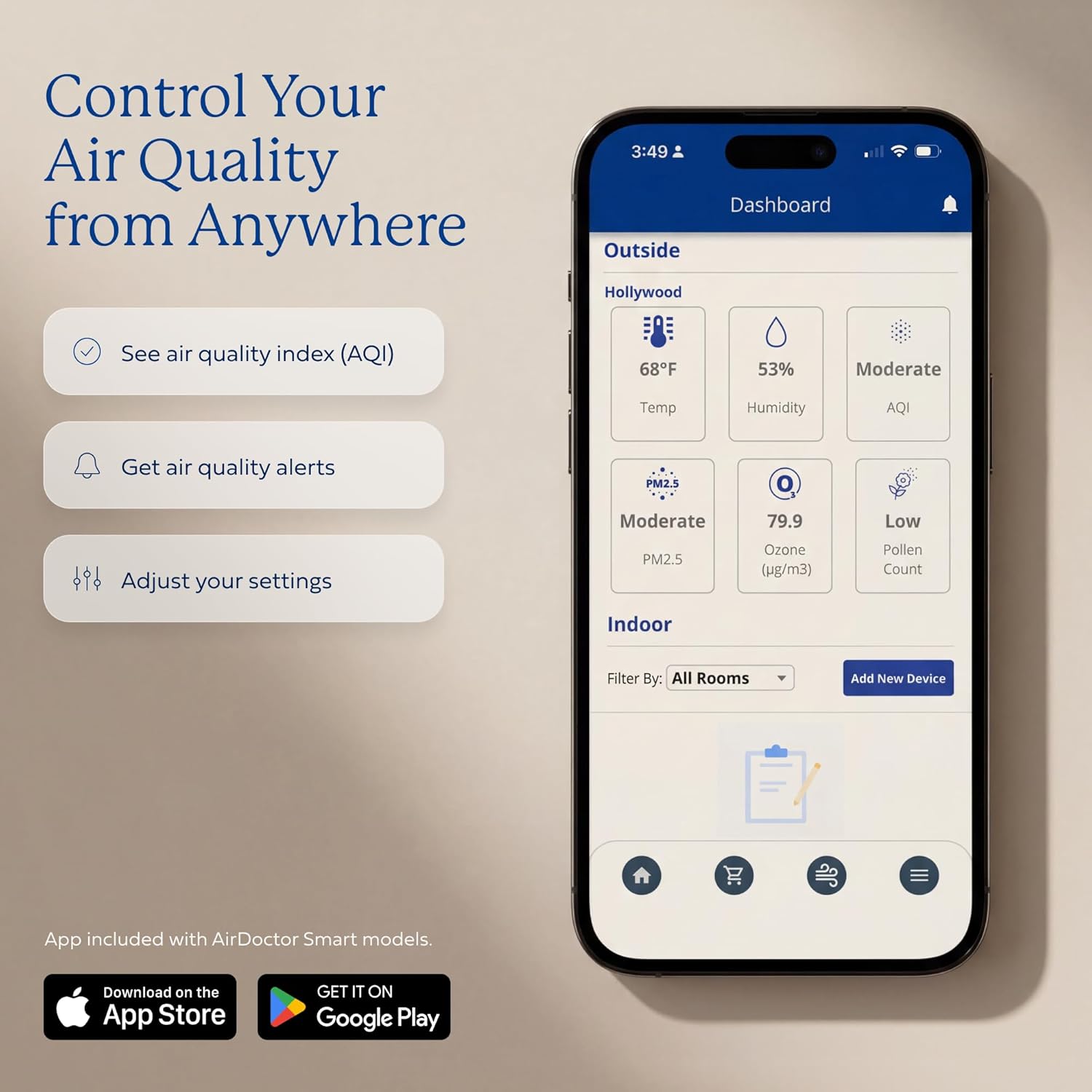 AIRDOCTOR AD3500 Smart App Air Purifier. Cleans Bedrooms, Large Rooms Up to 2,520 ft2. Remove Allergens, Smoke, Dust, Mold, Pet Hair, Odors, Pollen. Hospital-Grade UltraHEPA, Premium Carbon Filtration AIRDOCTOR AD3500 Smart App Air Purifier. Cleans Bedrooms, Large Rooms Up to 2,520 ft2. Remove Allergens, Smoke, Dust, Mold, Pet Hair, Odors, Pollen. Hospital-Grade UltraHEPA, Premium Carbon Filtration